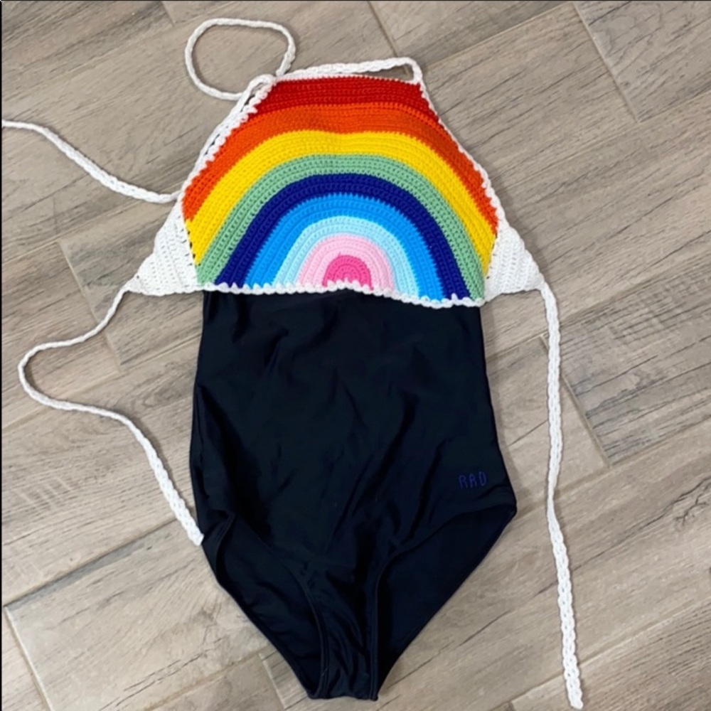 M Rad Swimsuit crochet rainbow top